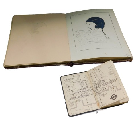 A late 19th/early 20thC album, containing original sketches and watercolours, and a 1957 diary. (2)