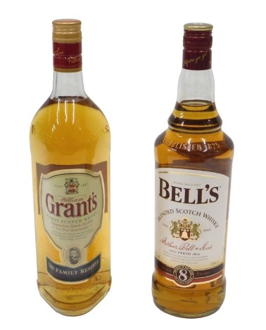 A bottle of Bell's Blended whisky, Aged 8 Years, 1 litre, and a similar bottle of William Grant's Scotch whisky. (2)