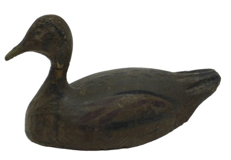 A 19thC painted decoy duck, 26cm long.