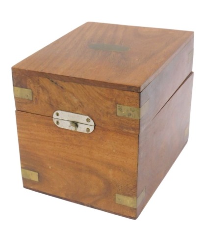 A teak and brass bound box, with vacant cartouche, 15cm wide.