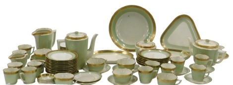 A Royal Copenhagen green and gilt part tea and coffee service, etc.