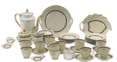 A Continental porcelain Kebenhavns porcelain part coffee service, to include cups, saucers, smaller bowls, and an associated coffee pot.