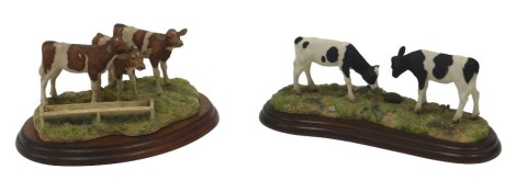 A Border Fine Arts figure group of Ayrshire calves , from the James Herriot collection of Prickly Moments - Friesian. (2)