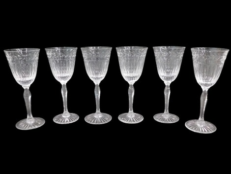 A set of six Stuart crystal wine glasses, each with a tapering bowl, 20cm high.