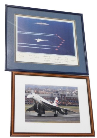 A colour photograph of concord and the red arrows, signed in the mount, bearing various facsimile signatures, 18cm x 35cm, and a photograph of concord. (2)