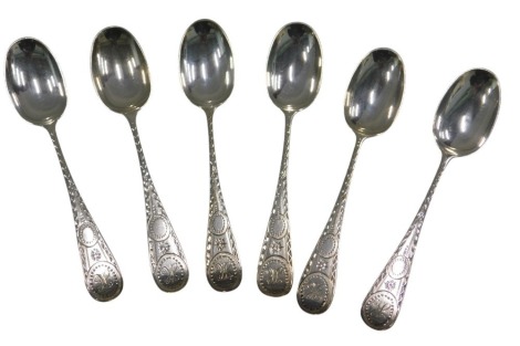 A set of six Victorian silver teaspoons, each with an engraved bowl and initial H, London 1896, 7.34oz.