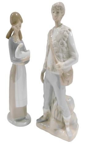 Two Spanish porcelain figures, Young maiden, 27cm high, and young man, 29cm high. (2)