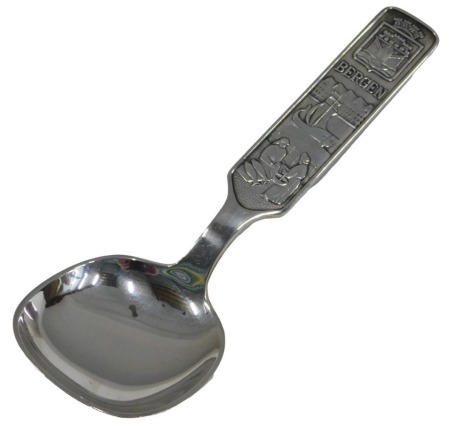 A Norwegian sterling silver commemorative spoon, stamped 925 sterling.