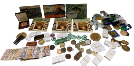 Various Birmingham mint plaques or medallions etc, to include a Battle of Sedgemoor medallion, tea cards, medals etc.