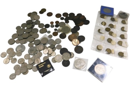 A quantity of British coins, to include some commemoratives, silver, etc., mainly nickel silver.