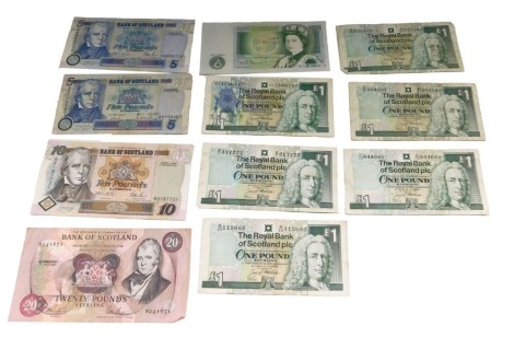 Miscellaneous banknotes, to include Bank of Scotland five pounds.