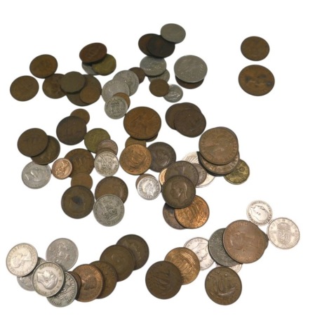 Miscellaneous nickel silver and copper coins, etc.