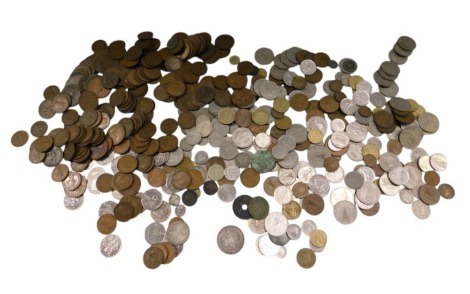 A large quantity of mainly foreign nickel silver, British copper, and other coins.