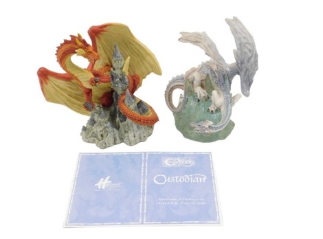 Two Enchantica resin dragon figures, Glostomorg 1996 annual edition, 20cm high, and Custodian 1998 annual edition, 21.5cm high, boxed with certificate of authenticity.