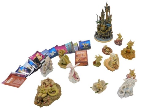 A group of Enchantica resin dragon figures, to include Brimstone Oren, Storm Bringer, Snow Star, Spir, together with a Danbury Mint The Wizard's Castle, 25cm high, etc., largely boxed.