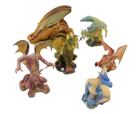 A group of Danbury Mint resin dragon figures, to include Fabulous Dragons Gallothrix, Grilfrun, Raelsmar, etc.