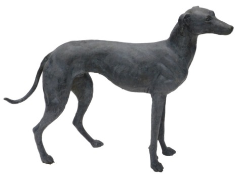 A cast metal model of a greyhound, 94cm high.