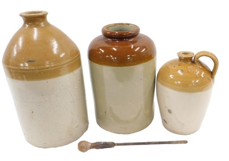 A Port Durham Glasgow pottery stoneware flagon, 30cm high, and two others.