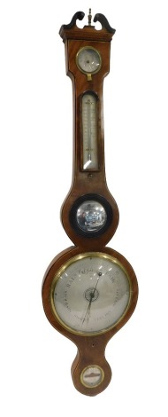 A 19thC wheel barometer, signed J Dellatorre Perth, in mahogany boxwood and ebony strung case, 98cm high.