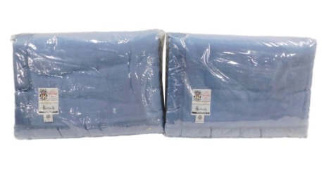 Two Atkinson and Sons Merino Wool Duchess blankets, made for Harrods, in unopened and original packaging, in blue.