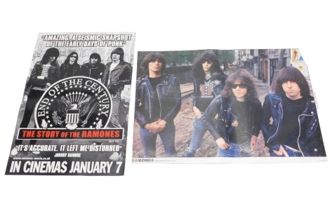 Two Ramones posters, The End of the Century of Ramones cinema poster, 2003, issued London at the time of release, and a Ramones group poster taken in the Netherlands. (2)