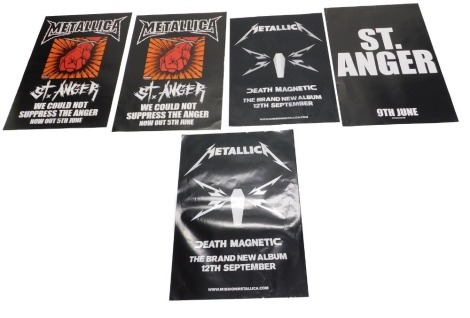 Four original Metallica promotional posters, St Anger 2003 (2), St Anger 2003, and Death Magnetic 2003.