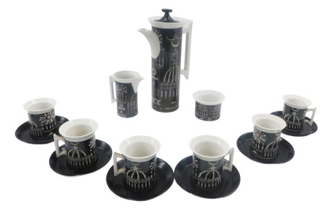 A Portmeirion Magic City pattern part coffee service, designed by Susan Williams-Ellis.