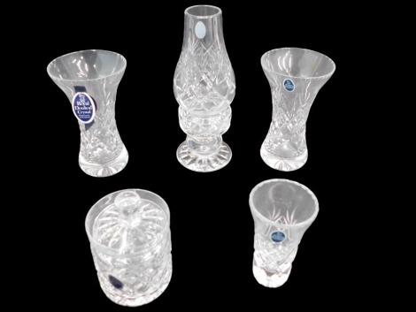 Various Royal Doulton crystal vases, a storm lantern, etc.