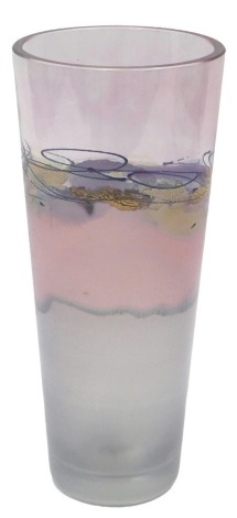 A tapering Art Glass vase, with abstract design in pink, silver, gold, etc., 31.5cm high.