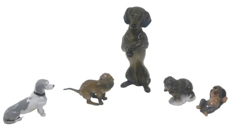 A collection of figurines, to include a Rosenthal standing Dachshund, and other Dachshund models. (5)