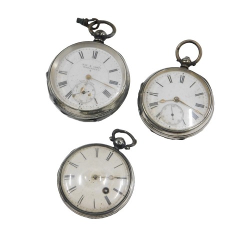 Three 19th/early 20thC pocket watches, each with a silvered case.