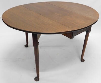 A mid 18thC mahogany drop leaf table, on turned columns and pad feet, 110cm wide. - 2