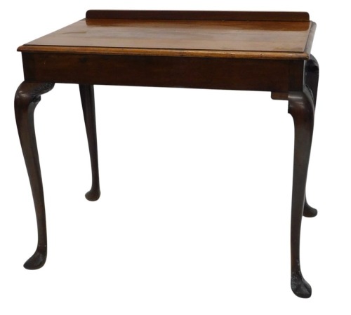 A walnut serving table in mid 18thC style, the rectangular top with a moulded edge, on cabriole legs with pointed pad feet, 85cm high, 102cm wide, 65cm deep.