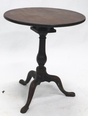 A 19thC mahogany tilt top table, the circular top on a turned column and tripod base. - 2