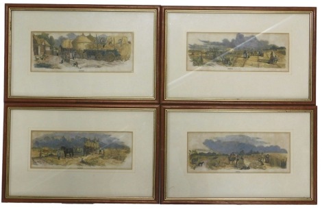 A set of four framed and mounted coloured engravings, Reaping, Carrying, Gleaning, Stacking. (4)