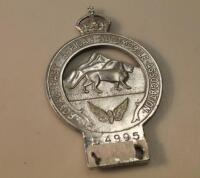 A Royal East African Automobile Association car badge no. L4995.