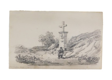 Thomas Sidney Cooper RA (1803-1902). Lesson for D W Coit, Figure at wayside shrine, 1829. Pencil, 12cm x 18cm. Provenance: Goodacre Collection No 324. NB. This lot will be sold for BBC Children In Need by guest novice auctioneers that have supported the 