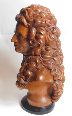 Dennis Parsons. A carved walnut bust of Sir Christopher Wren, on ebonised plinth, ex Linford Bridgeman of Lichfield. - 3