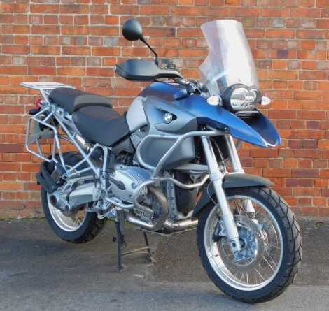 A BMW R1200GS Motorcycle, Registration OE56 BVS, 1170cc, blue, first registered 1st December 2006, last MOT 30th November 2017 with recorded mileage 1502 miles, current mileage unknown, with metal mule fairing kit and aftermarket exhaust, no V5 present, n