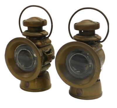 A pair of Lucas King of the Road oil powered side lamps, number 656, 30cm high. (2)