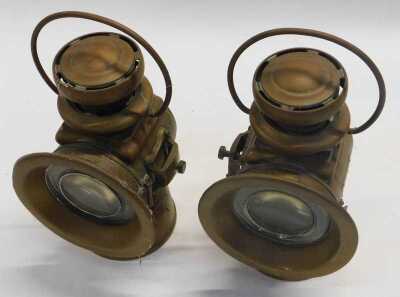 A pair of Lucas King of the Road oil powered side lamps, number 656, 30cm high. (2) - 2