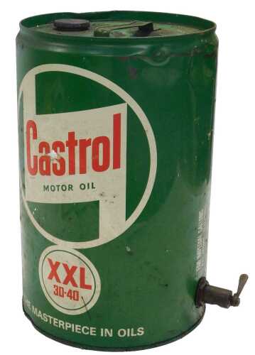 A Castrol Motor Oil XXL 30-40 five imperial gallon oil dispenser.