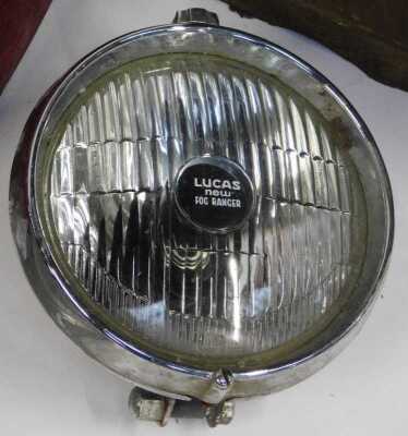 A petrol tank, possibly from a Norton Dominator, a seat, also possibly from a Norton Dominator, oil can, Lucas Fog Ranger head lamp, a Jaguar hub cap, etc. (a quantity) - 4