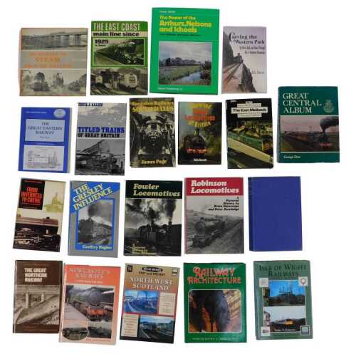 Railway related books, including The East Coast Mainline Since 1925 by Kaye Hule, The Oakwood Press The Great Eastern Railway Part 1 Compiled by Mike Sharman, Forgotten Railways South Wales by James Page, Memories of Steam Around Britain by PJ Lynch, etc.