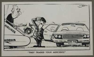 Various motoring related caricature prints, including They Traded Your Mercedes, I See Our Government Has Made Another Big Art Purchase, Leyland Home of the P76 The Lemon Charged, etc. (7) - 8