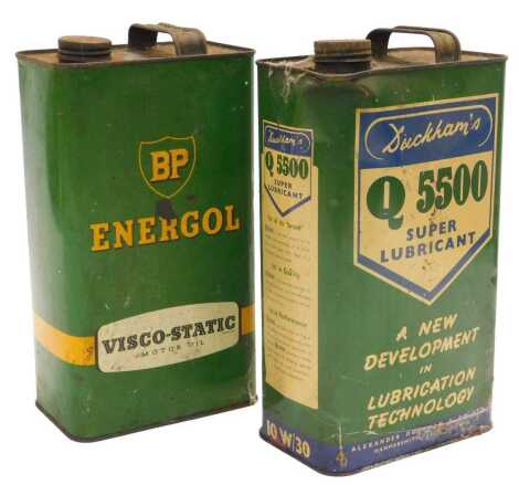 BP Energol Visco Static motor oil can and a Duckham's Q5500 Super Lubricant oil can. (2)