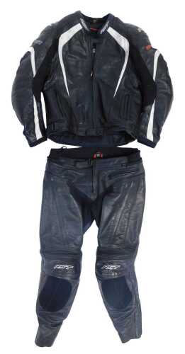 An RST motorbike R Sport leather two piece suit, size UK 44.