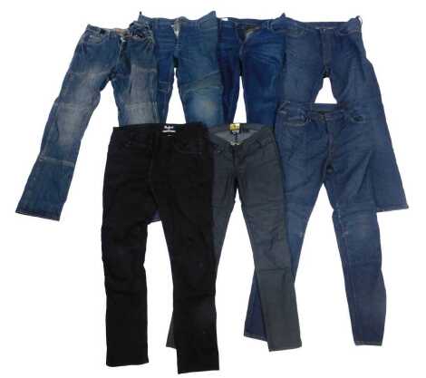 A group of motorcycle Armourlite denim jeans, various makes and sizes to include Draggin Jeans, Oxford, etc.