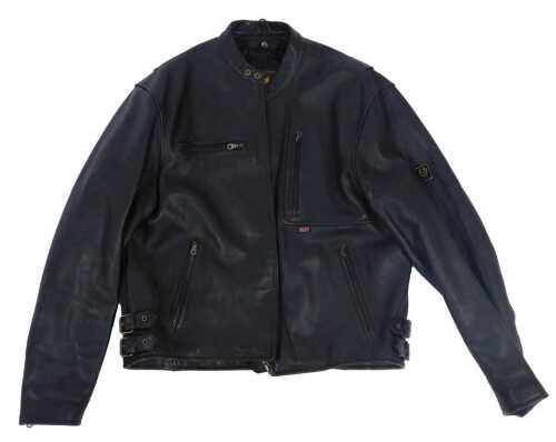 A Belstaff black leather motorcycle jacket, size UK 52.