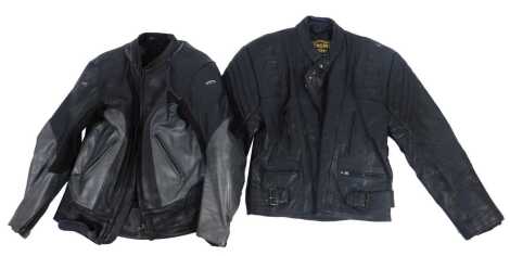 Two leather motorcycle jackets, comprising unbranded, size 46, and a Scott leather jacket, size unknown.